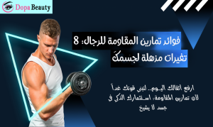 تصميم بالازرق والاسود فيه صورة شاب يقوم بأحد تمارين المقاومة رفع الأثقال وبالجانب الثاني عنوان المقال وتعريف بسيط بمحتوى المقال