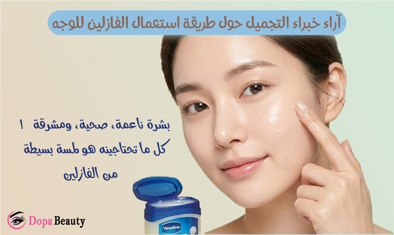 صورة لفتاة تضع بأصبع يدها فازلين على وجهها وبجانبها علبة فازلين وجملة توضع فكرة عن المقال